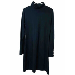 Title Nine Dress Large Long Sleeve Black Stretch Turtle Neck Soft Knee Length